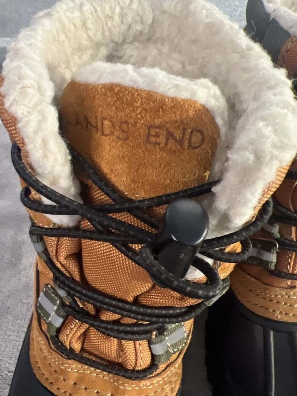 Lands' End Youth Kids Brown and Black Waterproof Fleece-Lined Duck Boots S10M